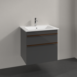 Тумба під раковину Villeroy & Boch Venticello 60,3х50,2 см МДФ глянсовий сірий/ручка мідь A92405FP