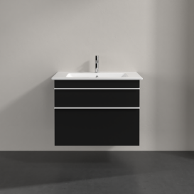 Тумба під раковину Villeroy & Boch Venticello 75,3х50,2 см МДФ чорний матовий лак/ручка алюміній білий A92502PD