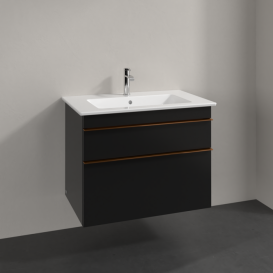 Тумба під раковину Villeroy & Boch Venticello 75,3х50,2 см МДФ чорний матовий лак/ручка мідь A92505PD