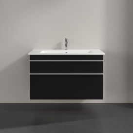 Тумба під раковину Villeroy & Boch Venticello 95,3х50,2 см МДФ чорний матовий лак/ручка алюміній білий A92602PD