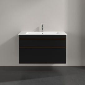 Тумба под раковину Villeroy & Boch Venticello 95,3х50,2 см МДФ черный матовый лак/ручка медь A92605PD