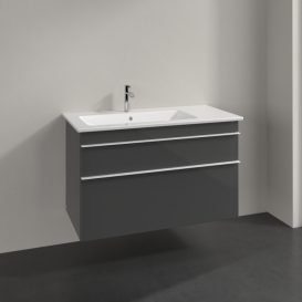 Тумба под раковину Villeroy & Boch Venticello 95,3х50,2 см МДФ глянцевый серый/ручка алюминий белый A92702FP