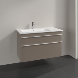 Тумба под раковину Villeroy & Boch Venticello 95,3х50,2 ДСП трюфель серый/ручка алюминий белый A92702VG