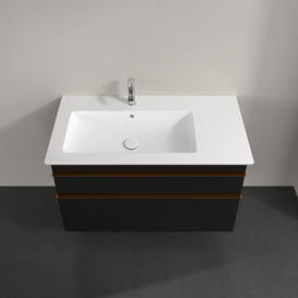 Тумба под раковину Villeroy & Boch Venticello 95,3х50,2 см МДФ черный матовый лак/ручка медь A92705PD