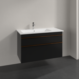 Тумба под раковину Villeroy & Boch Venticello 95,3х50,2 см МДФ черный матовый лак/ручка медь A92705PD