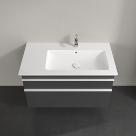 Тумба під раковину Villeroy & Boch Venticello 95,3х50,2 см МДФ глянсовий сірий/ручка алюміній білий A92802FP