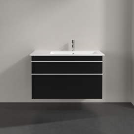 Тумба под раковину Villeroy & Boch Venticello 95,3х50,2 см МДФ черный матовый лак/ручка алюминий белый A92802PD