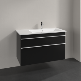 Тумба под раковину Villeroy & Boch Venticello 95,3х50,2 см МДФ черный матовый лак/ручка алюминий белый A92802PD