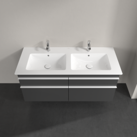 Тумба под раковину Villeroy & Boch Venticello 125,3х50,2 см МДФ глянцевый серый/ручка алюминий белый A93002FP