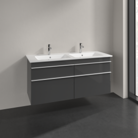 Тумба под раковину Villeroy & Boch Venticello 125,3х50,2 см МДФ глянцевый серый/ручка алюминий белый A93002FP