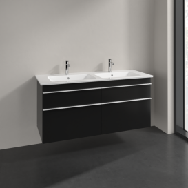 Тумба под раковину Villeroy & Boch Venticello 125,3х50,2 см МДФ черный матовый лак/ручка алюминий белый A93002PD