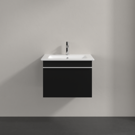 Тумба під раковину Villeroy & Boch Venticello 55,3х50,2 см МДФ чорний матовий лак/ручка алюміній білий A93202PD