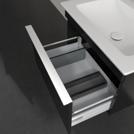 Тумба под раковину Villeroy & Boch Venticello 60,3х50,2 см МДФ черный матовый лак/ручка алюминий белый A93302PD