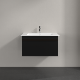 Тумба под раковину Villeroy & Boch Venticello 75,3х50,2 см МДФ черный матовый лак/ручка медь A93405PD