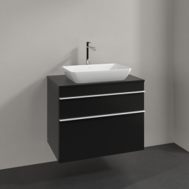Тумба под раковину Villeroy & Boch Venticello 75,7х50,2 см МДФ черный матовый лак/ручка алюминий белый A94002PD