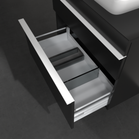 Тумба под раковину Villeroy & Boch Venticello 75,7х50,2 см МДФ черный матовый лак/ручка алюминий белый A94002PD