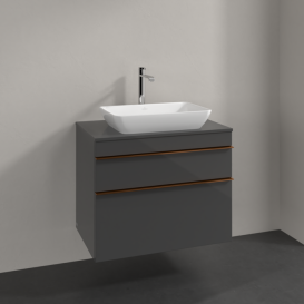 Тумба под раковину Villeroy & Boch Venticello 75,7х50,2 см МДФ глянцевый серый/ручка медь A94005FP