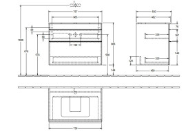 Тумба под раковину Villeroy & Boch Venticello 75,7х50,2 см МДФ глянцевый серый/ручка медь A94005FP