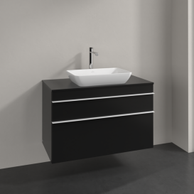 Тумба під раковину Villeroy & Boch Venticello 95,7х50,2 см МДФ чорний матовий лак/ручка алюміній білий A94102PD