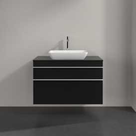Тумба під раковину Villeroy & Boch Venticello 95,7х50,2 см МДФ чорний матовий лак/ручка алюміній білий A94102PD