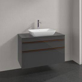 Тумба под раковину Villeroy & Boch Venticello 95,7х50,2 см МДФ глянцевый серый/ручка медь A94105FP