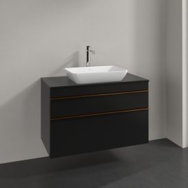 Тумба під раковину Villeroy & Boch Venticello 95,7х50,2 см МДФ чорний матовий лак/ручка мідь A94105PD