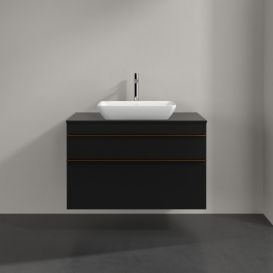 Тумба під раковину Villeroy & Boch Venticello 95,7х50,2 см МДФ чорний матовий лак/ручка мідь A94105PD