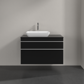 Тумба под раковину Villeroy & Boch Venticello 95,7х50,2 см МДФ черный матовый лак/ручка алюминий белый A94202PD