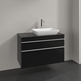 Тумба под раковину Villeroy & Boch Venticello 95,7х50,2 см МДФ черный матовый лак/ручка алюминий белый A94302PD