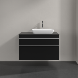 Тумба под раковину Villeroy & Boch Venticello 95,7х50,2 см МДФ черный матовый лак/ручка алюминий белый A94302PD