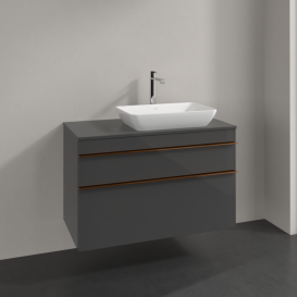 Тумба под раковину Villeroy & Boch Venticello 95,7х50,2 см МДФ глянцевый серый/ручка медь A94305FP