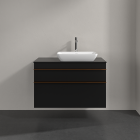 Тумба под раковину Villeroy & Boch Venticello 95,7х50,2 см МДФ черный матовый лак/ручка медь A94305PD