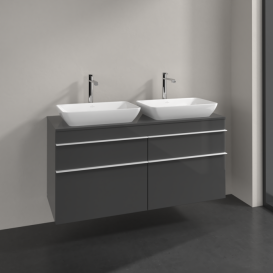 Тумба под раковину Villeroy & Boch Venticello 125,7х50,2 см МДФ глянцевый серый/ручка алюминий белый A94402FP