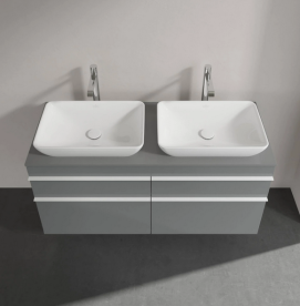 Тумба под раковину Villeroy & Boch Venticello 125,7х50,2 см МДФ стекло глянцевое серое/ручка алюминий белый A94402RA