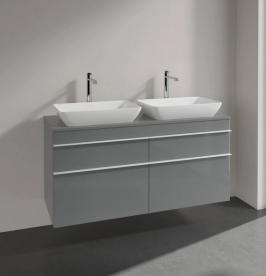 Тумба под раковину Villeroy & Boch Venticello 125,7х50,2 см МДФ стекло глянцевое серое/ручка алюминий белый A94402RA