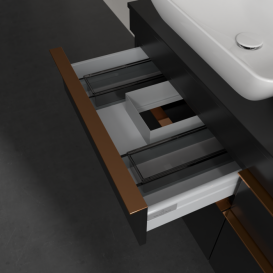 Тумба под раковину Villeroy & Boch Venticello 125,7х50,2 см МДФ черный матовый лак/ручка медь A94405PD