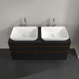 Тумба под раковину Villeroy & Boch Venticello 125,7х50,2 см МДФ черный матовый лак/ручка медь A94405PD