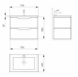 Тумба подвесая Sanwerk Alessa Air 70х44 см с раковиной Канте белый/венге MV0000603