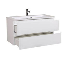 Тумба подвесная Аквародос Акцент 100 см с раковиной Альфа ДСП/МДФ белый глянец АР000040137