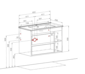 Тумба підвісна Аквародос Шельф 85 см зі стільницею Loft-Iron та раковиною Olive ДСП нордленд АР000085195