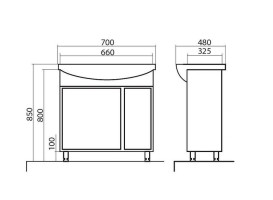 Тумба підлогова Аквародос Терра 70 см із раковиною Руна ДСП/МДФ білий АР000032725