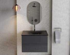 Тумба подвесная Besco Akya Classic с раковиной 76х52,5х51 см МДФ/ДСП графит матовый #KAC-76-GGB