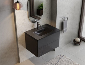 Тумба подвесная Besco Akya Classic с раковиной 76х52,5х51 см МДФ/ДСП графит матовый #KAC-76-GGB