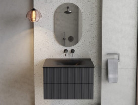 Тумба подвесная Besco Akya Linea с раковиной 76х52,5х51 см МДФ/ДСП графит матовый #KAL-76-GGB