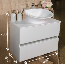 Тумба подвесная Буль-Буль Rodos 690х342х700 мм с раковиной Nila белый со столешницей Rodos (Rodos + 7305101)