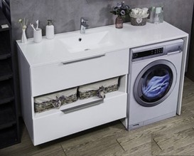 Тумба подвесная Буль-Буль Vivara 1495х495х877 мм левая с раковиной Lauretta 1500 мм искусственный камень белый 12015012210