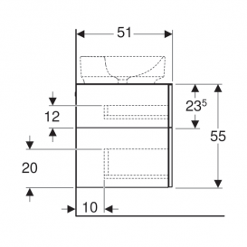 Тумба подвесная для накладной раковины Geberit VariForm 135 см с тремя выдвижными ящиками темный орех 501.192.00.1