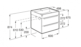 Тумба підвісна ДСП / ДВП 60х49.8 дуб / темне дзеркальне скло з раковиною для ванної Roca Inspira FINECERAMIC білий A851075403