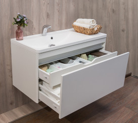 Тумба подвесная Fancy Marble Aspen 100,3х48,2 см с раковиной Sacramento МДФ белый глянцевый 10210012200