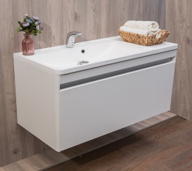 Тумба подвесная Fancy Marble Aspen 100,3х48,2 см с раковиной Sacramento МДФ белый глянцевый 10210012200